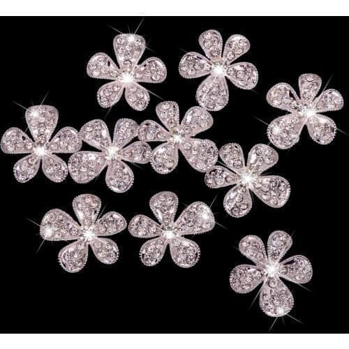 New Hot Sale Phenovo Crystal Flower Rhinestone Buttons DIY Craft Embellishment Silver for Garment Bags HeadbanSewing Supplies