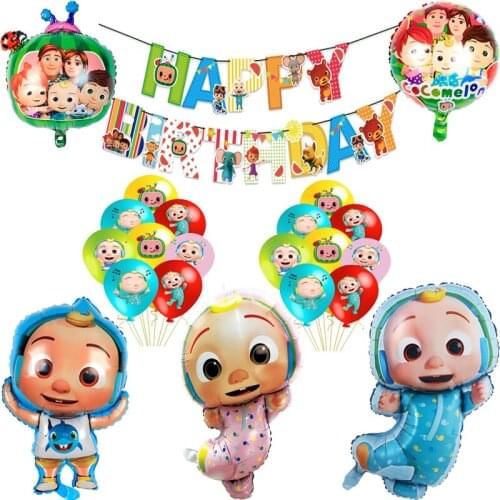 New Cocomelon Balloons Family Party Birthday Decoration Banner Pink Blue Baby Shower Boy Girl Party Supplies Foil Latex Balloon