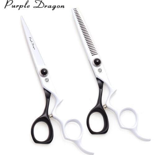 Hair Scissors Purple Dragon 5.5" Japanese Steel Salon Barber Scissors White and Black Beauty Scissors Haircut Shears Set 9016
