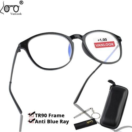 TR90 Women Reading Glasses Men Anti Blue Ray Computer Glasses Screen Protection Round Eyeglass Frames Optical +100