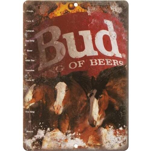Tin Signs 2 Pcs Budweiser Beer King of Beers Custom Metal Aged Looking Sign Home House Coffee Beer Drink Bar 8 x 12 Inches