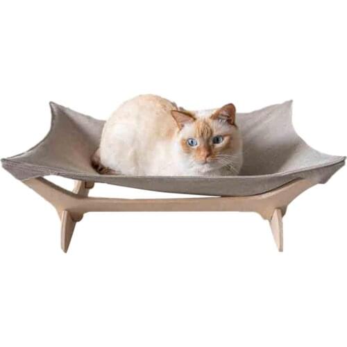 Elevated Cat Bed House Cat Hammock Bed Wood Canvas Cat Lounge Bed For Small Rabbit Cats Dogs Durable Canvas Pet House Supplies