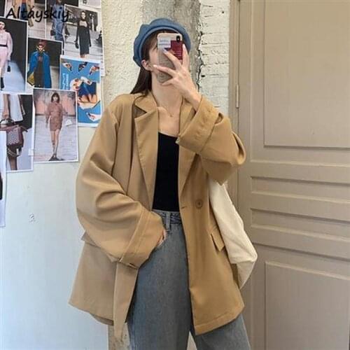 Casual Blazers Women High-street Notched Oversize Solid Outwear Trendy Korean Style All-match Stylish Office Lady Clothes Lazy