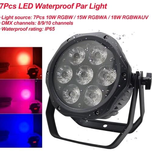 LED Waterproof Par 7x18W RGBWA+UV 6IN1 Lighting Professional For Stage Effec Atmosphere Disco DJ Music Party Club Dance Floor