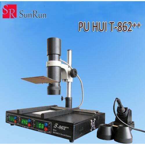 PuHui T862++ infrared Heating BGA SMD PLCC Desoldering Rework Station IRDA Welder T862++ With 936 Electric Soldering Iron