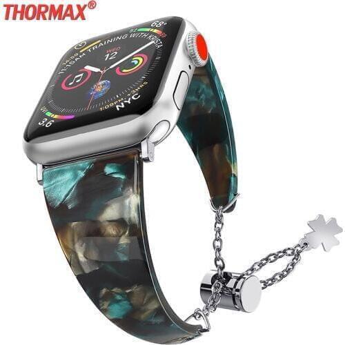 Fashion Adjustable Resin Strap Band for Apple Watch 40mm 44mm 38mm 42mm Chain Bracelet Series 4 3 2 1 Pendant Jewelry Wrist Belt