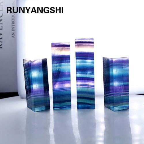 Runyangshi 1pc Natural Rainbow stripe Fluorite Crystal Crafts Raw stone polishing Cube Trinket Home decoration