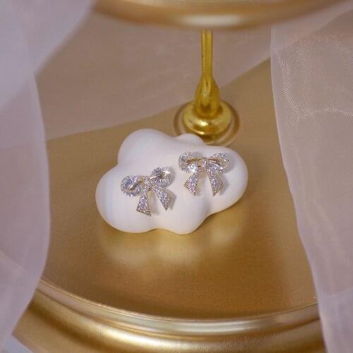 Korean Design D925 Silver Needle Exquisite Zircon Romantic Cute Bow Earrings Ladies Jewelry Dating For Girlfriend