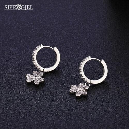 Fashion Cubic Zirconia Gold Hoop Three Leaf Drop Earrings Pave High Quality Crystal Gold Earrings For Women Jewelry 2020