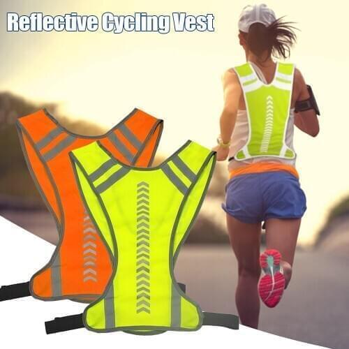 Adjustable Buckle Reflective Vest Inside Pocket Arrow Pattern Indicator Reflector Jacket Vest for Running Jogging Cycling
