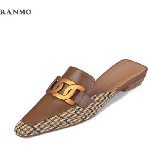 Fashion Baotou half slippers Muller shoes summer outdoor slippers sandals womens shoes low heels leather shoes summer slipper