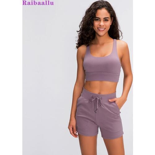 Raibaallu spring/summershock-proof sports lingerie womens crossover back gather running yoga bra