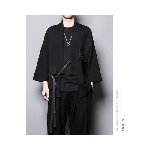 Spring and Autumn Chinese style japanese-style pure yarn-dyed ribbon splicing design feeling down Cape Road Robe Cardigan coat