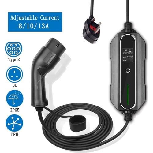 5Metres IEC 62196 EV Charger Type 2 8A 10A 13A Adjustable Home Electric Vehicle Car Charger With UK Plug