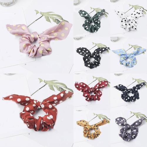 Dots Rabbit Ears Women Hair Scrunchie Bows Ponytail Holder Hairband Bow Knot Scrunchy Girls Hair Ties Hair Accessories Headwear