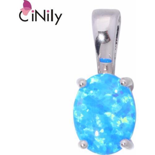 CiNily Created Blue White Fire Opal Authentic .925 Sterling Silver Wholesale Oval Shape for Women Jewelry Pendant 16mm SP009-10