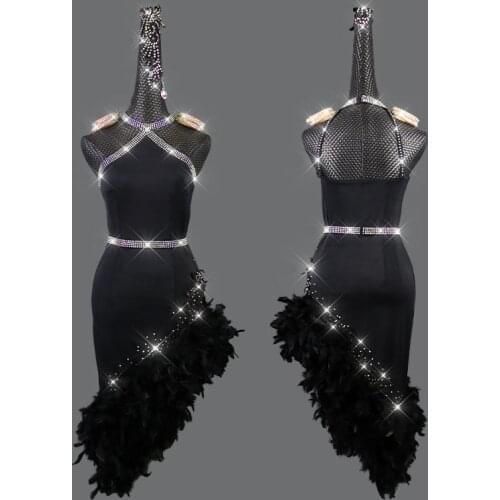 New style black latin dance competition dress Women sexy womens childrens dance performance professional dance dress+belt