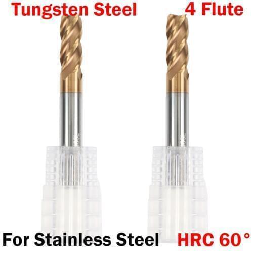 1mm 1.5mm 2mm 2.5mm 3mm OD Tungsten Solid Carbide HRC60 4 Flute CNC Tool Face Flat End Mill Milling Cutter For Stainless Steel