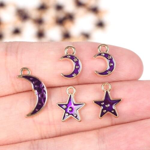 10pcs Enamel Purple Moon Star Drop Oil Charms Accessories For Jewelry Making Diy Alloy Metal Pendant Necklace Earring Charms
