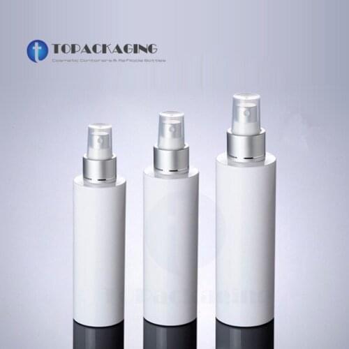 100/150/200ML Spray Pump Bottle,Empty Cosmetic Container,Anodized Aluminum Ring,White Plastic Perfume Bottle Mist Atomizer