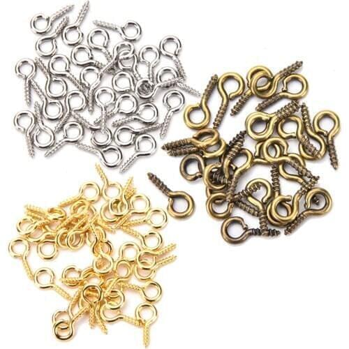 100pcs 8mm/10mm Mini Eye Pins Eyepins Hooks Eyelets Screw Threaded Metal Jewelry Pendant Clasps DIY Jewelry Making Accessories