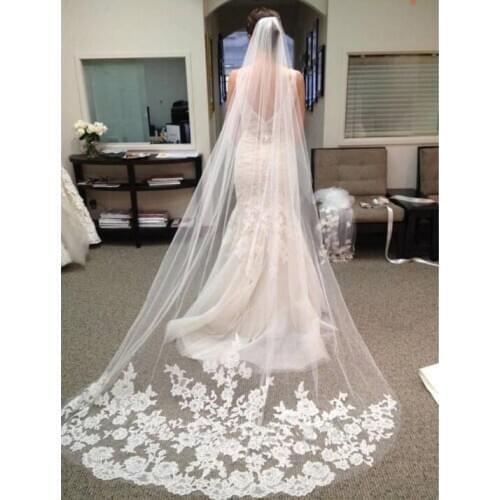 3M borde de encaje Catedral boda velos con peine blanco marfil de tul velos y accesorios para bodas, velo de novia velos