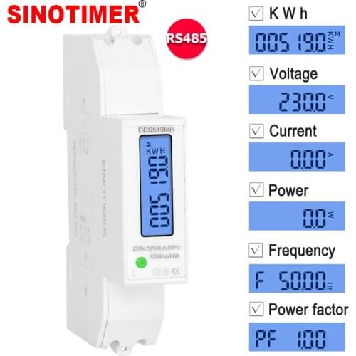 AC 220V 100A Single Phase DN Rail Digital Display Energy Meter kWh RS485 Modbus RTU Communication Pulse Output Power Consumption