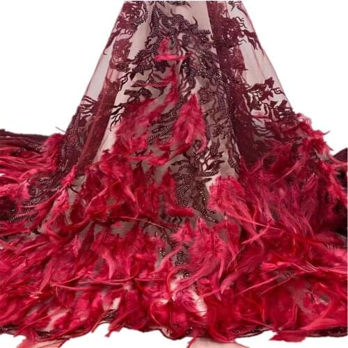African Lace Fabric with beads and feather Latest Tulle French Fabric High Quality Nigerian Lace Fabric For Party JH-585