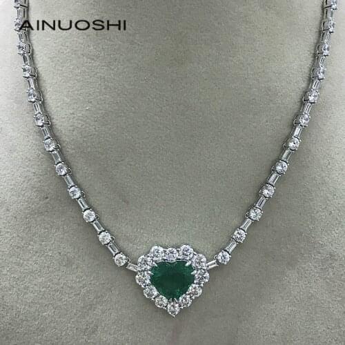 AINUOSHI 14K/18K Gold Tennis Vintage Necklace 15*14mm 10ct Heart Shaped Green AINUOSHI Stone for Women Party Necklace 16"