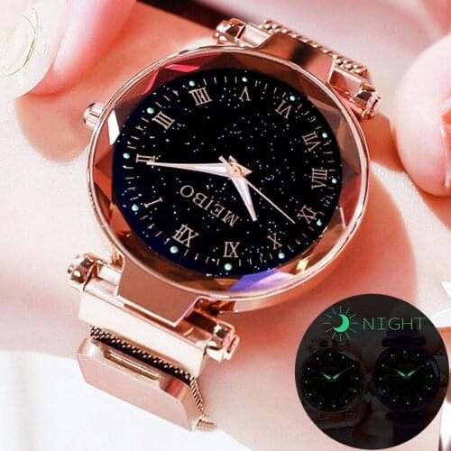 Relogio Feminino Vogue Women Starry Sky Watches Magnetic Mesh Belt Watch Women Dress Luminous Quartz Wristwatch Zegarek Damski