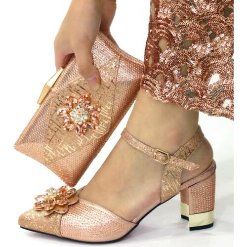 Doershow New Arrival African Wedding Shoes and Bag Set champagne Italian Shoes with Matching Bags Nigerian Women party! HTX1-5