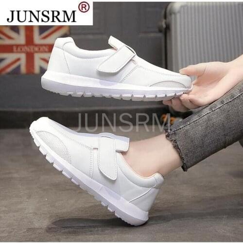 Breathable Womens Casual Flat Shoes Fashion All-match Velcro Nurse Work Shoes Summer Womens White Shoes Zapatos Para Mujer