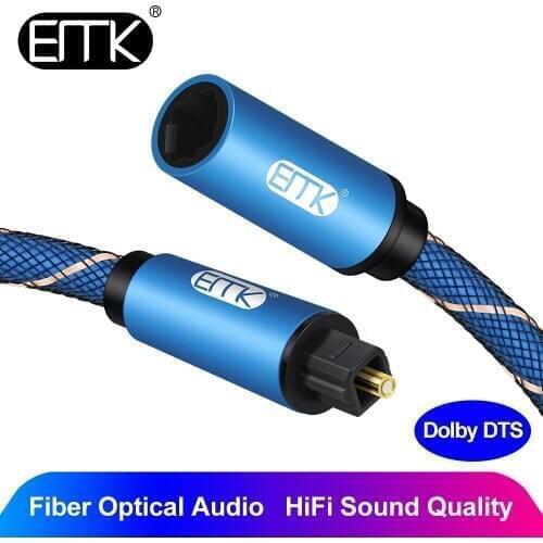 EMK Optical Extension Cable Male to Female Nylon Braided Optical Digital Audio Extension Cable for Speaker Amplifier SoundBar TV