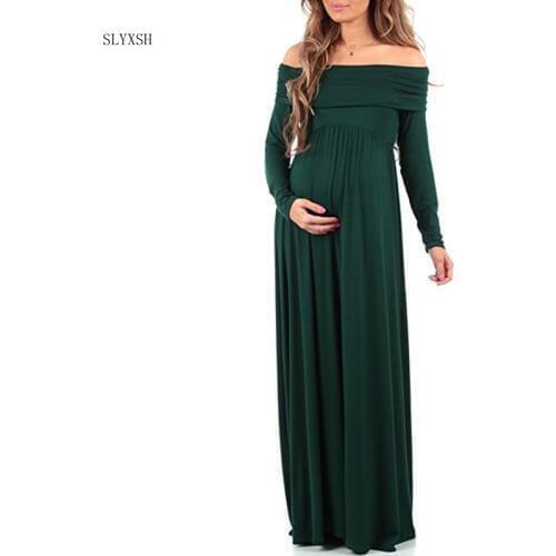European fashion Maternity Dresses 2018 Maternity Photography Props Chiffon Shoulders Pregnant Dress Pregnancy Photo Shoot