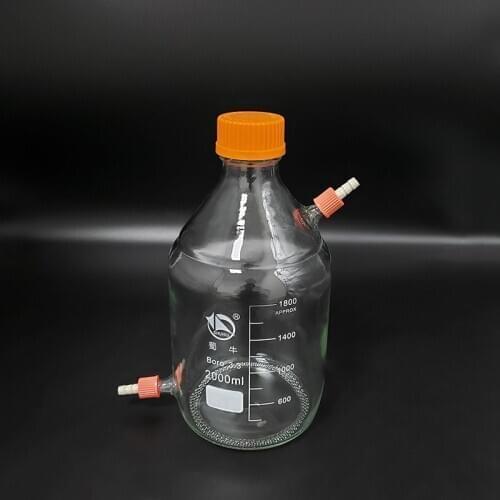 Reagent bottle,With yellow screw cover,upper and lower detachable small nozzle GL14mm,Borosilicate glass,2000ml,Plastic Lid