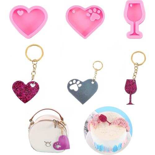 Heart Silicone Mold Wine Glass Bear Paw DIY Crystal Epoxy Resin Molds Key Chain Pendant Resin Casting Mould Jewelry Making Tools