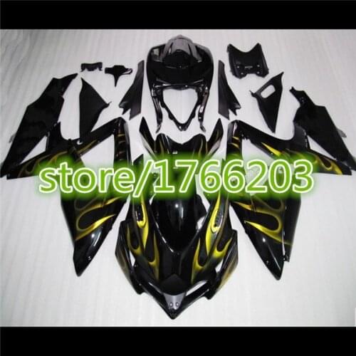 K8,Fairing for A GSXR600 2009 2008 2010 GSXR750 09 08 10 GSXR 600 750 K8 K9 Fairing parts yellow flame black bodywork BBF