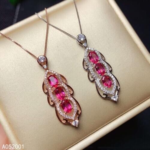 KJJEAXCMY fine jewelry natural pink topaz 925 sterling silver women pendant necklace chain support test popular