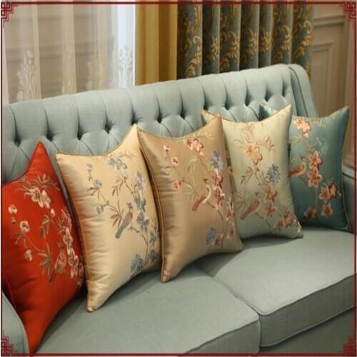 Classical Satin Throw Pillow Cushion Embroidery Handmade Cushion Pillow Without Inner 35x50cm 45x45cm 50x50cm New Year Gift