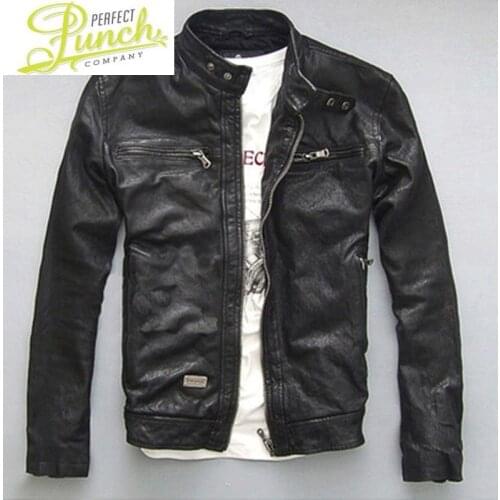 Autumn Mens Genuine Spring Leather Jacket Short Slim Motocycle Jackets For Men Outerwear jaqueta de couro MF040