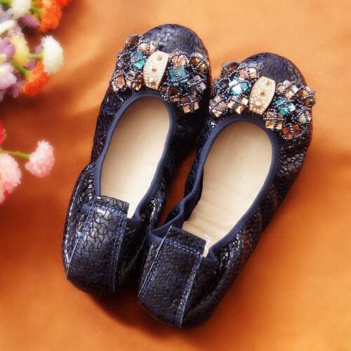 Loafer Genuine Leather Shoes Woman Folding Dancer Weddings Round Toe Ballet Flats Comfortable Slip On Ballerinas Women Flat Shoe