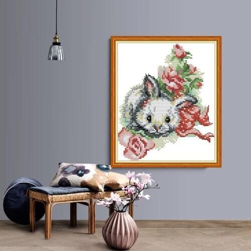 Cute rabbit Cross Stitch Kits Animal Chinese Embroidery Needlework Kit Printed patterns Canvas Cross-stitch set Easy Home Decor