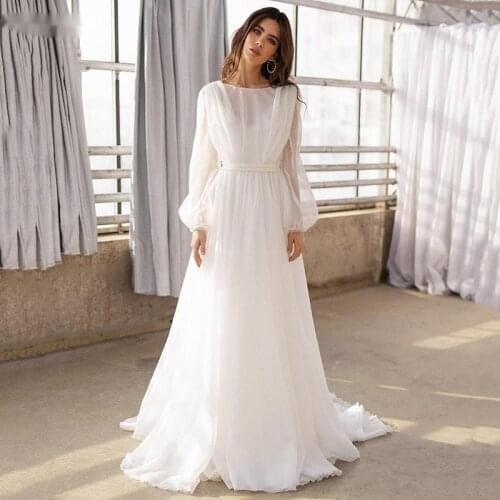 Princess Wedding Dress 2021 A Line Puff Sleeves Bridal Gowns Open V Back Princess Boho Bride Dresses Plus Size Vestido De Noiva