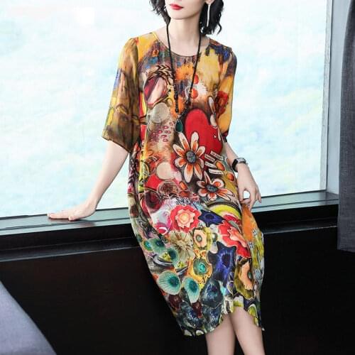 Large Size Dress 2020 Summer round Neck Faux Viscose Fiber Dress over the Knee Loose Woman Dress Vestido De Mujer Femme Robe