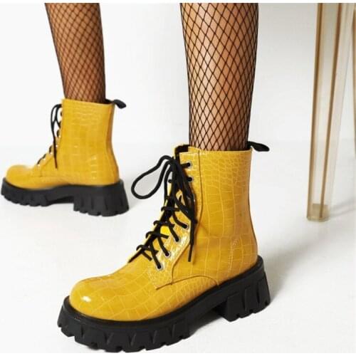 PXELENA Hot Vintage Street Cool Girls Martin Boots Women Chunky Heels Platform Lace Up Round Toe Motorcycle Biker Combat Shoes