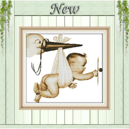 Flying baby birds boy painting patterns printed on canvas 14CT 11CT needlework diy dmc Cross Stitch chinese Embroidery kits Sets