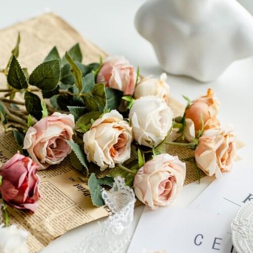 Rose Pink Silk Flower Artificial Flower Bouquet Home Wedding Decoration Indoor Cheap Fake Flowers