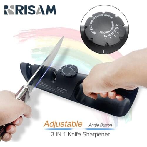 RISAM Adjustable Angle Button Sharpener Tool Knife Sharpener 3 Stage Scissors Sharpening Stone Professional Grinder Knives