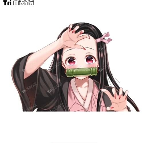 Tri mishki WCS1051 Anime Peeker Nezuko Kamado Demon Slayer Car Sticker PVC colorful Decals Windshield Waterproof Trunk Sticker