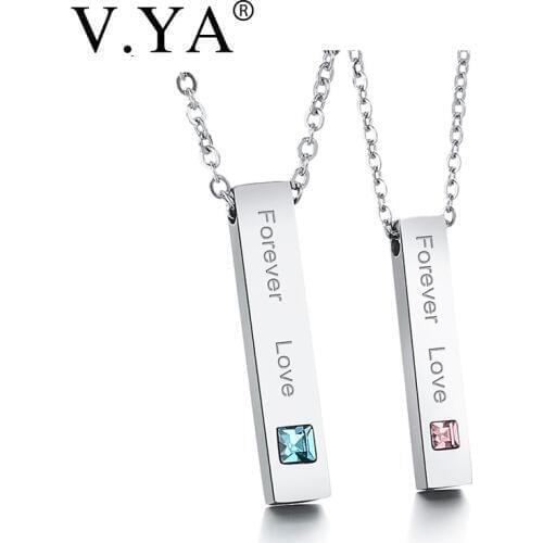 V.Ya Stainless Steel Forever Love Pendant Necklaces Engraved Name Necklace for Couple Fashion Jewelry Christmas Men Women Gifts